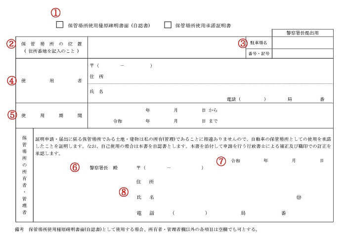車庫証明は滋賀県長浜市の行政書士かわせ事務所 自認書・承諾書の記入例
